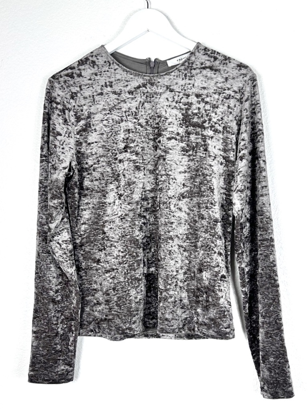FRAME crushed velvet long sleeve fitted crewneck top size